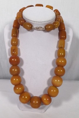 Collier Vintage En Bakélite Ambre Jaune – Style Perlé, Testé, Occasion, Longueur Ajustable