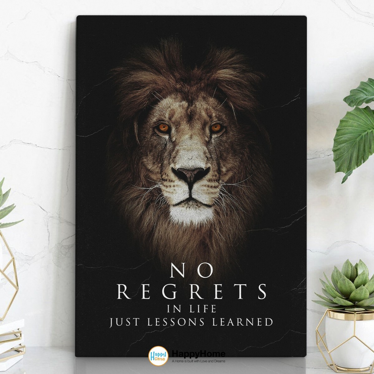 Lion Poster Motivational Inspiration Quotes Wall Art No Regrets in