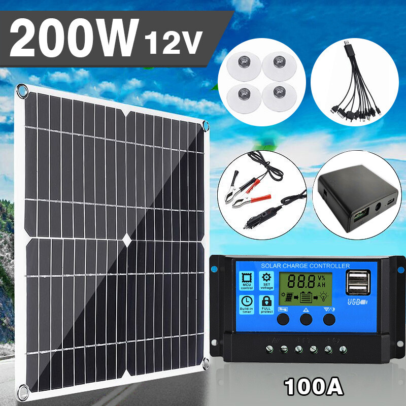 Solar Panel Kit 200 Watt 12/24V with 60A Battery Charger Controller Caravan Boat