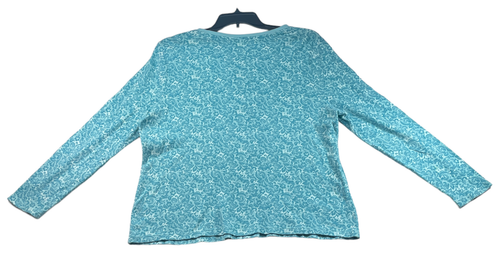 Studio Works Henley Blouse Womens size XL Blue Floral Print Vneck Long Sleeve - Picture 2 of 7