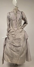 VICTORIAN 1880 S SILK TAFFETA BUSTLE DRESS W BUILT IN BUSTLE CAGE SILK SASH