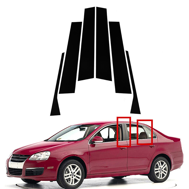 Toiumops Window Trim Trim for VW Bora Vento GLI 2006-2010, 6 Piece Black Gloss BC Pillar Posts, Door Window Cover Trim Sticker
