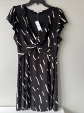 NWT Loft Brushstroke Knotted Swing Dress Size S Women Black White New w Tags