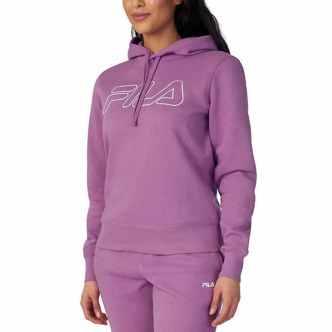 Fila Womens Hoodie Purple Mulberry Logo Drawcord Ribbed Waistband Cuffs