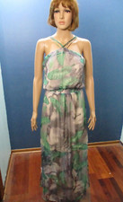 L gray and green strappy empire waist lined maxi dress by CHARMING CHARLIE