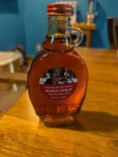 maple syrup, 8oz glass bottle, home made from Ohio, wood fire cooked