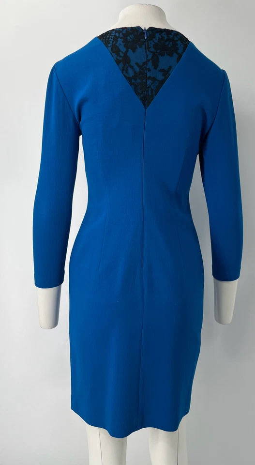 Emilio Pucci ALTERED Blue Lace-Insert Ruched Long Sleeve Sheath Dress sz 8 - Image 3 of 4