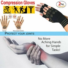 2 Pairs Copper Arthritis Compression Gloves Fit Carpal Tunnel Hand Brace Support