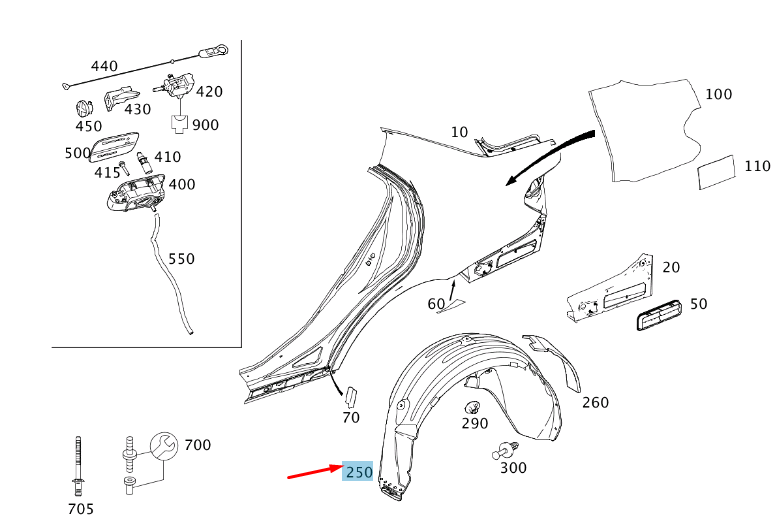 MERCEDES-BENZ E W212 Rear Left Wheel Housing Liner A2126905830