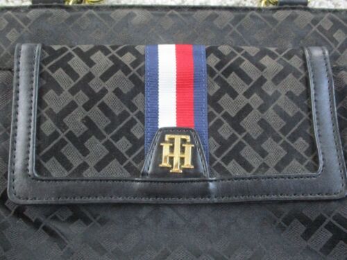 Tommy Hilfiger Black Signature Bag Purse Tote Satchel Top Handle EUC - Picture 3 of 15