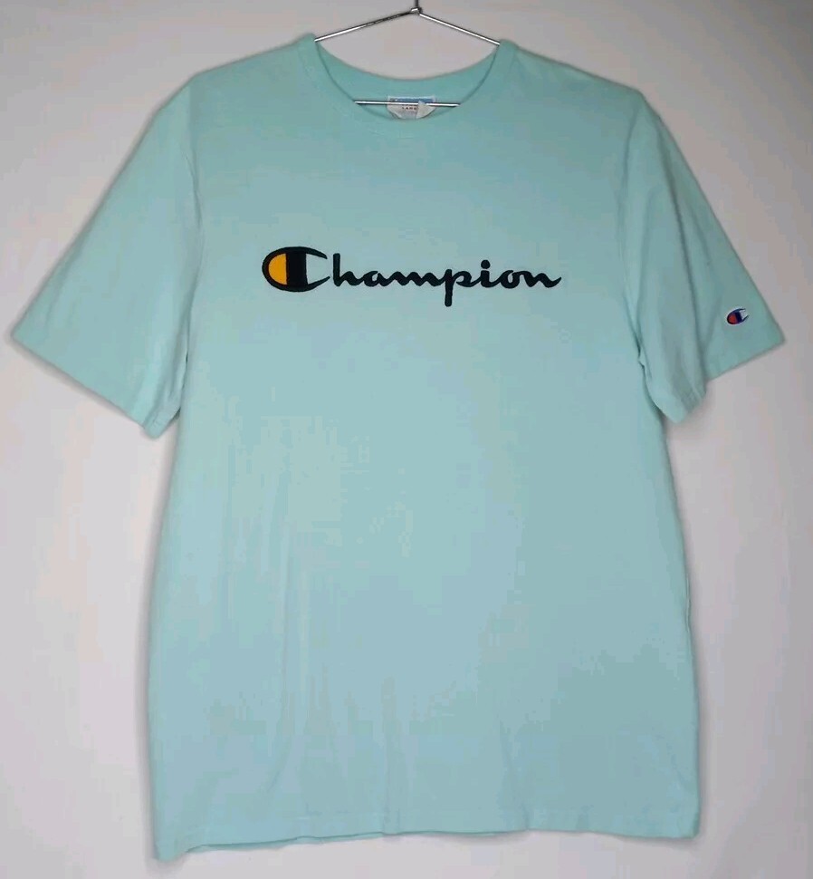 Champion Men's Blue Cotton Large Embroidered Logo T-Shirt  