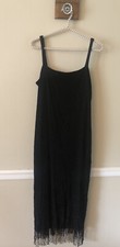 Vintage Harlow Womens Size 6 Black Fish Net Dress Sleeveless Fringe