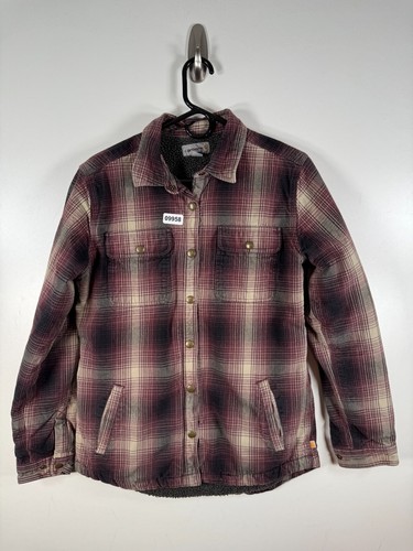 Carhartt Girls Hubbard Sherpa Lined Plaid Shirt Jacket Purple Black Sz M 8-10