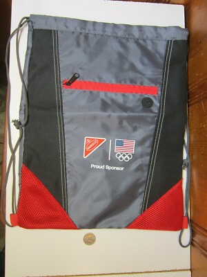 Team USA Olympics Black Red Nylon Drawstring Back Pack Nabisco Promo Zipper NEW