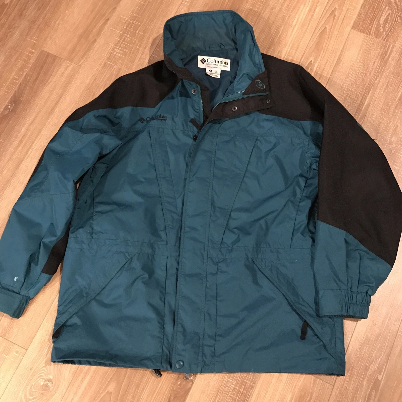 Men’s Large Columbia Double Whammy Outer Jacket Teal Black Water Resistant
