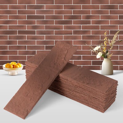 100 Pcs Faux Thin Brick 3D Wall Tiles Veneers, 14 Sq.Ft, Interior Wall Decor ...