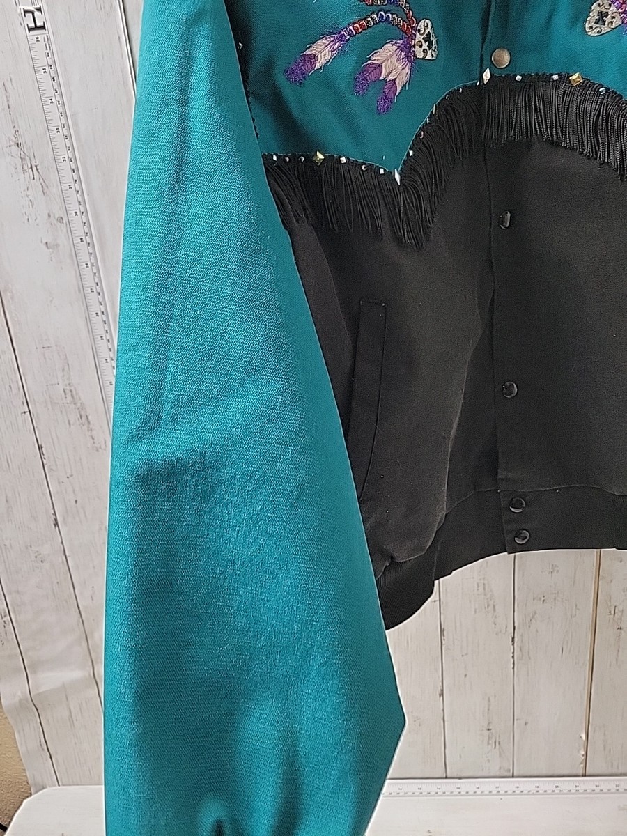 Vtg. West Ark Southwestern Indian Feathers Embroidered Fringe Jacket Size L USA  View 4