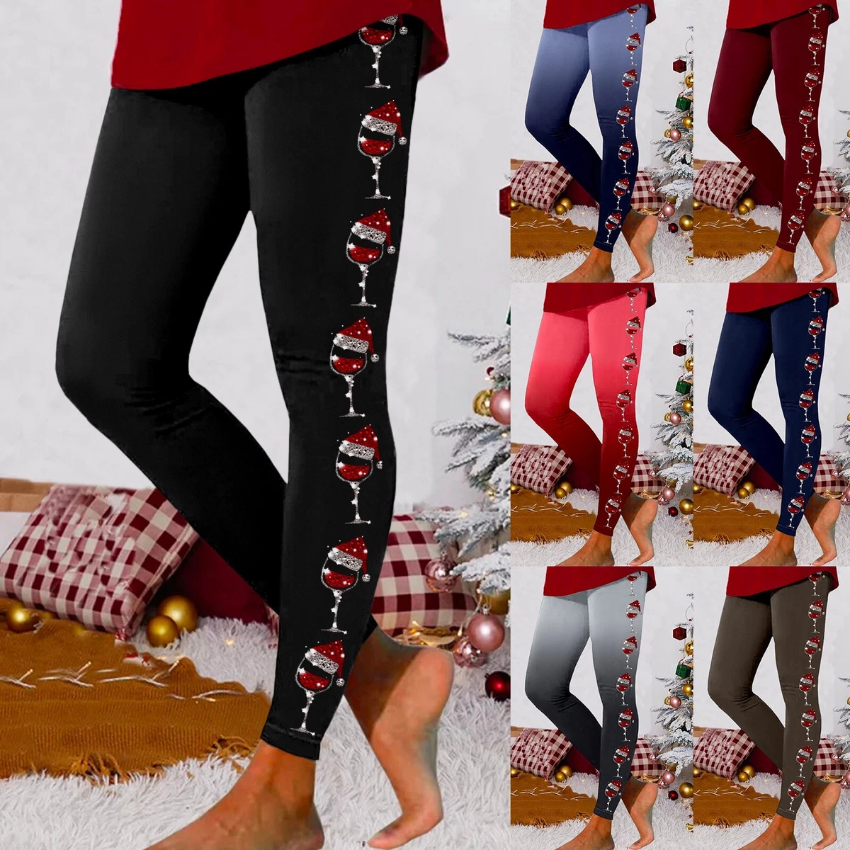 80s Clothes Leggings For Women Workout Out Leggings Christmas Print Color  Block