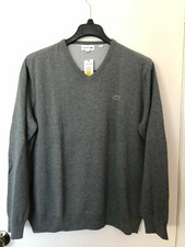 NWT LACOSTE CROC LOGO MEN'S V-NECK SWEATER COTTON GREY Sz XL/6