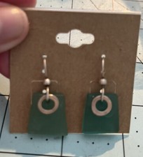 Seaglass Green Earrings Beach 925 Sterling Silver 1.25  Long-EUC 