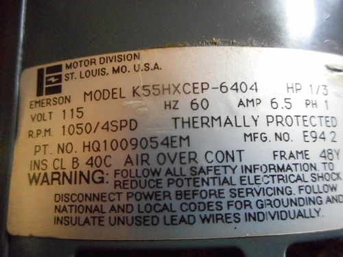 EMERSON K55HXCEP-6404 Furnace Blower Motor 1/3HP 1050RPM 4SPD 115V