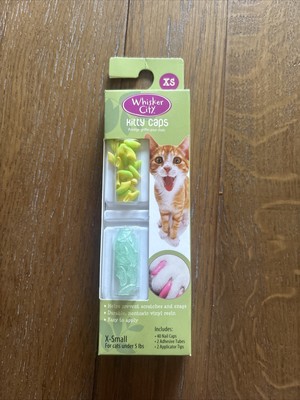 Whisker City Kitty Caps 40 Cat Nail Caps Yellow Green & Blue Glitter X-Small Xs
