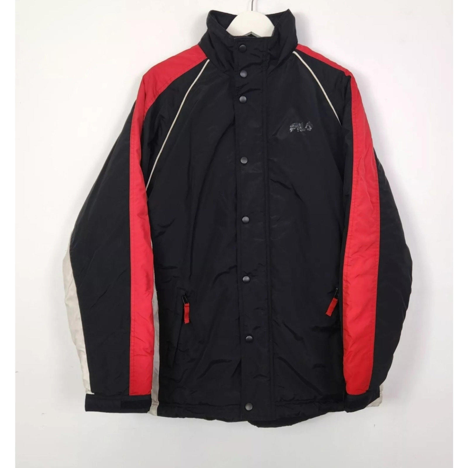 Cappotto FILA vintage uomo taglia M nero rosso bianco impermeabile spesso imbottito giacca Y2K