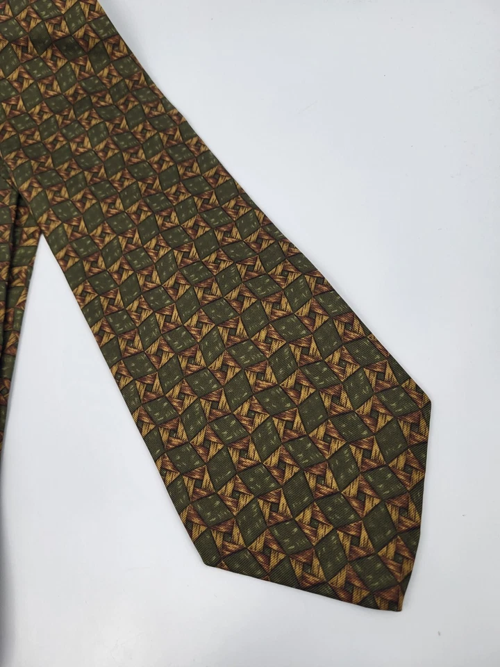 Corbata de seda Calvin Klein verde marrón tostado geométrica para hombre EE. UU. 55 x 4 Foto 3 de 4