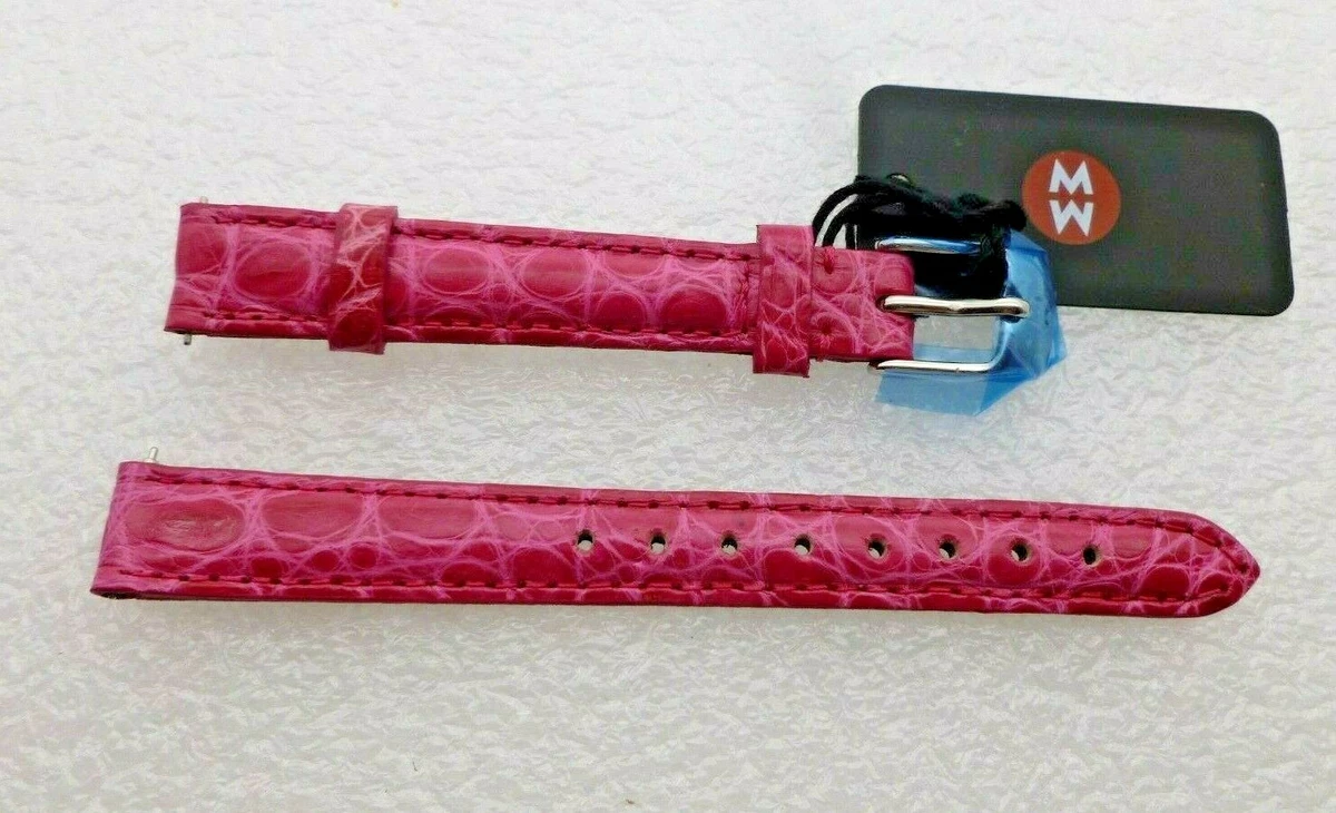 Michele Shiny Metallic Pink Leather Watch Strap Women main image 2