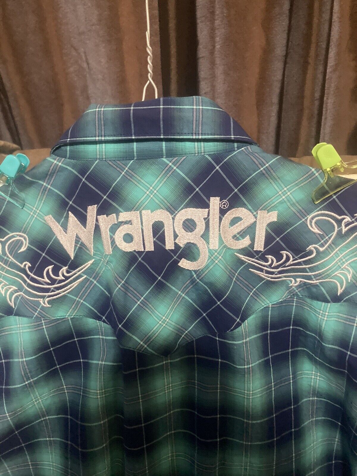 Wrangler Rodeo Western Plaid Shirt - Navy & Turqu… - image 8
