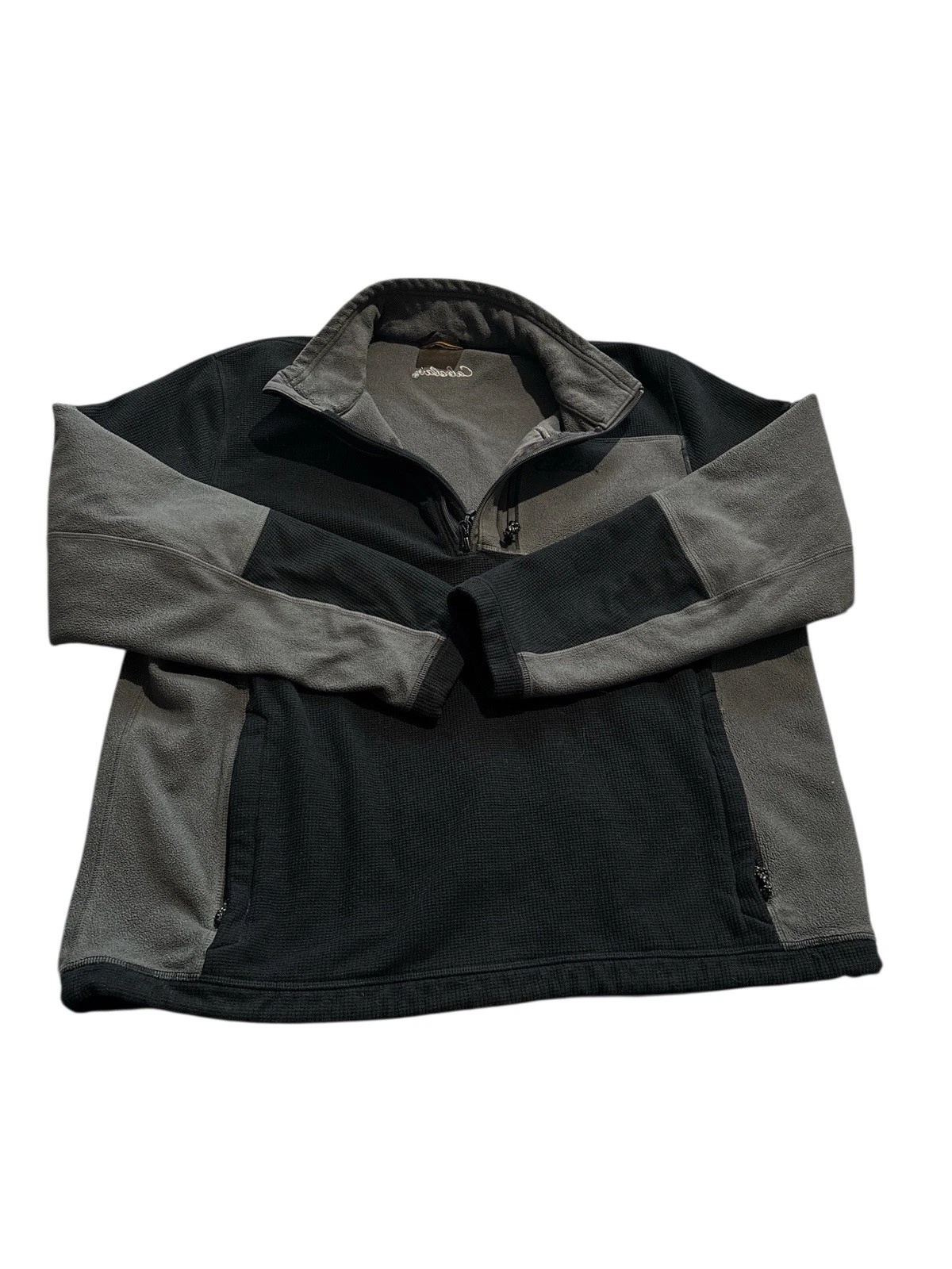 Cabelas Fleece Jacket Men Large Black/Gray Full Zip Outdoors Long Sleeve