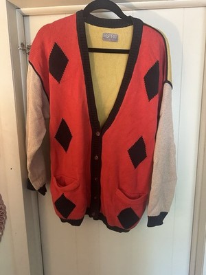   Vtg 80s ESPRIT 100% Cotton Color Block Boxy Cardigan Oversized Sweater XL