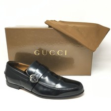 Gucci GG Loafers Dress Shoes Mens Size 8.5 US 8 UK Black Leather Interlocking