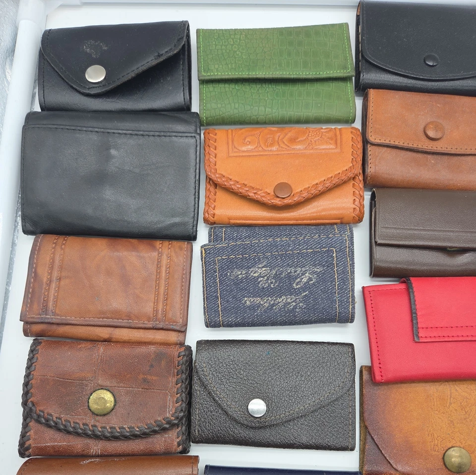 лот из 16, винтажный бумажник держатели ключей, мешочек коричневый синий зеленый черный красный - Изображение 2 из 4