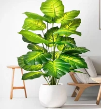 1 Large Artificial Palm Tropical 24 Green Leaves For Home Office No Basin!