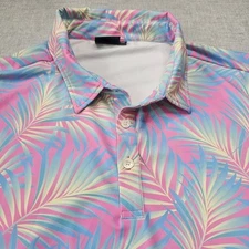 Sunday Swagger Polo Shirt Mens 3Xl Golf Pink Tropical Palm Leaf Beach Stretch
