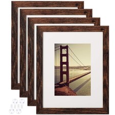 8x10 Picture Frame Rustic Brown Wood Pattern Set of 4 with Tempered Glass,Dis...