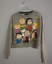 Peanuts Girl s Gray Pullover Sweatshirt L Graphic Print Charlie Brown Snoopy
