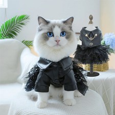 Fashion Handsome Cat Dress for Cats Gotas Autumn Winter Pet PU Leather Skirt Per