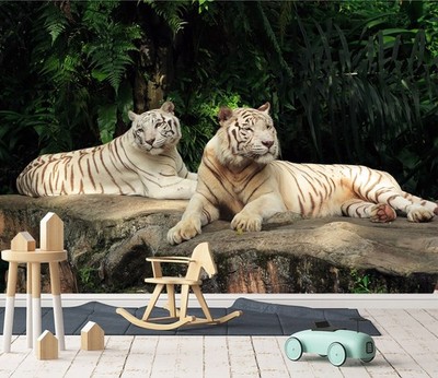 3D Zwei Tiger C023 Tapete Wandgemälde Fototapete Selbstklebend Cola