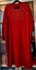 Nina Leonard Plus 3X Red sweeter Pullover Dress Long sleeve  43'' Long