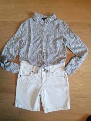   Marken Jeansshorts weiß Fitz & Leinenbluse  v. New Look 915 Gr. 146 