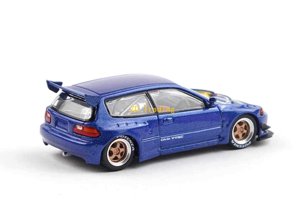 ZD Poprace 1:64 Blue Civic EG6 Pandem Hoodless Sports Model Diecast Metal Car BN