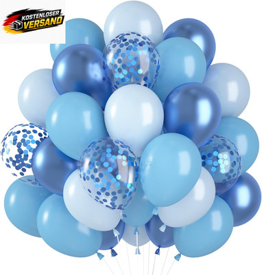 Luftballons Blau 60 Stück, Blaue Luftballons, Marineblaue Hellblau Metallic Heli