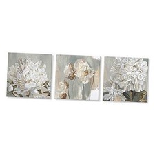 Floral Wall Art Bathroom Canvas Small 12x12Inchx3pcs Gold Flower Print -S
