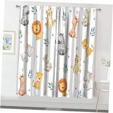 Kids Safari Animals Curtains 42Wx63H Inch Rod 42"W x 63"L Pack of 2 01grey