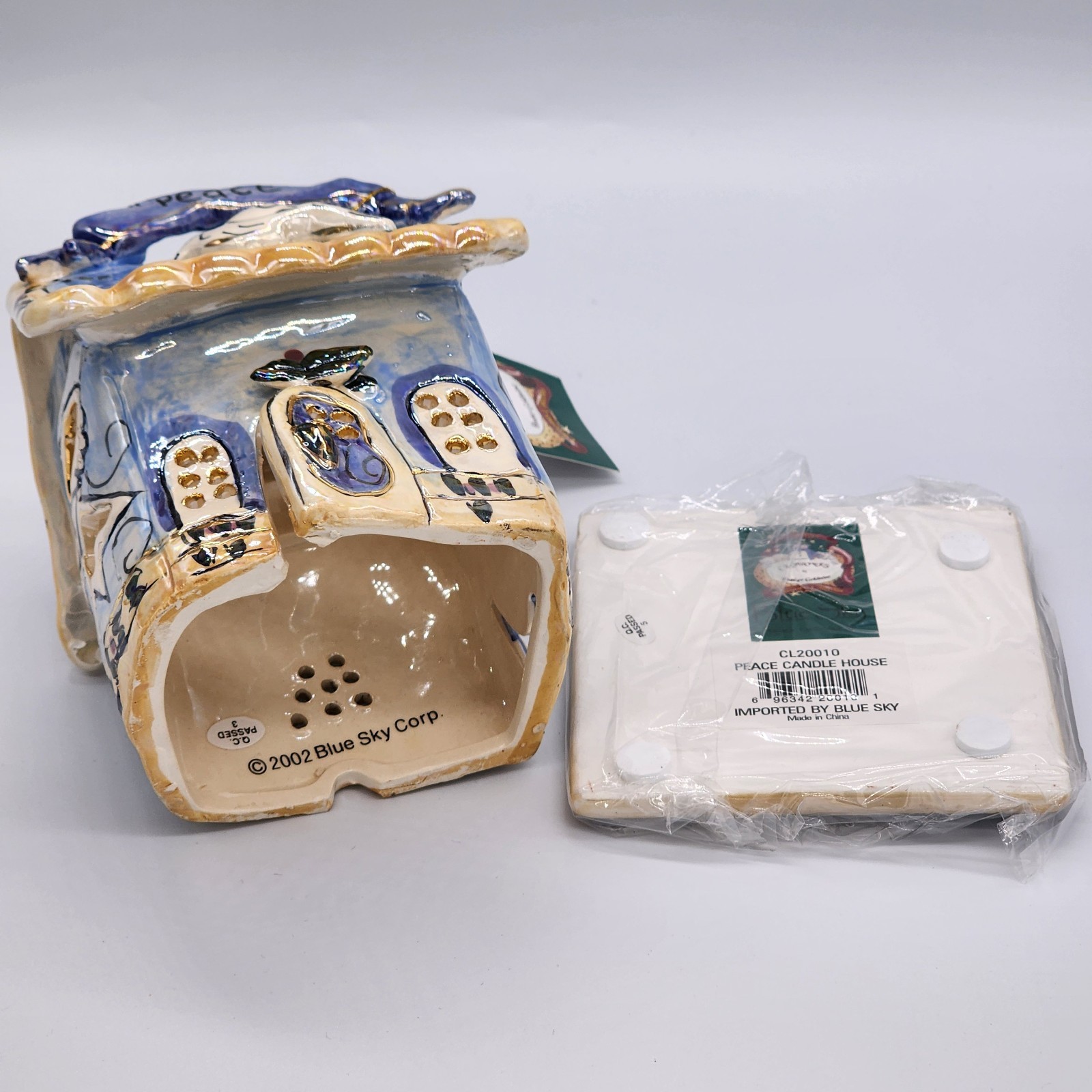 Blue Sky Clayworks Peace Tea Light House with Birds Vintage 2002 NWT