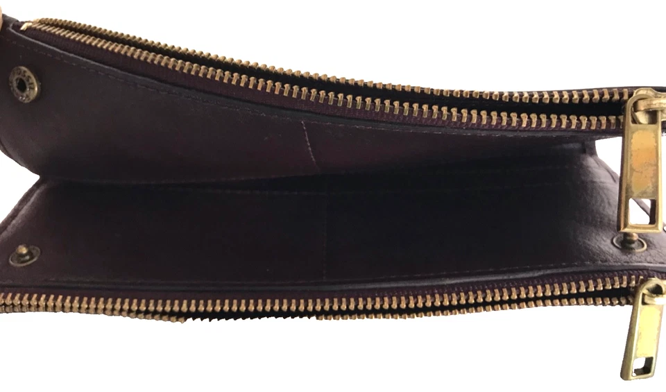 Fossil Mujer 2 Cremallera Dinero en Efectivo Moneda Tarjeta de Crédito Cuero Cartera Figura Púrpura Botón Broches a Presiones Foto 4 de 4