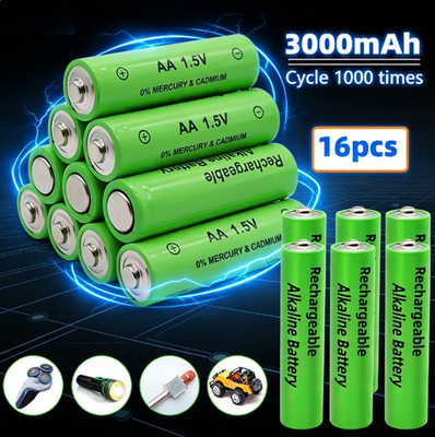 #ad 16Pcs Alkaline Battery 1.5V AA AAA Rechargeable Batteries 3000mAh 1000 Cycle $12.99