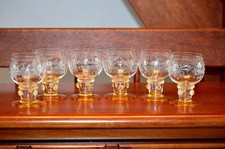 Theresienthal 6 Wein Gläser Beerennuppen Handfertigung Vogelmotiv Radgravur